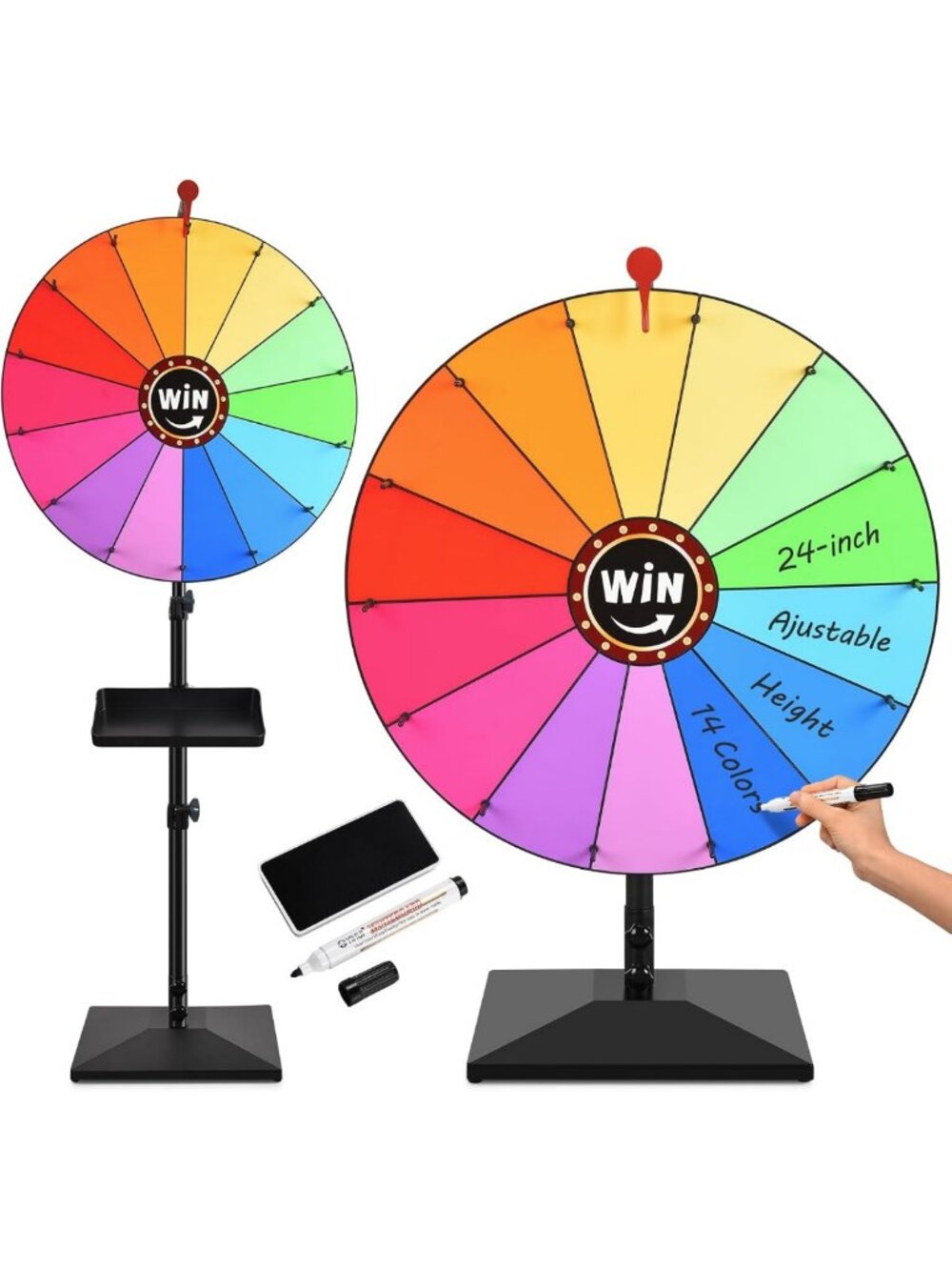 Adjustable 24" Prize Wheel Spinner - Height 32"-61", Perfect for Parties